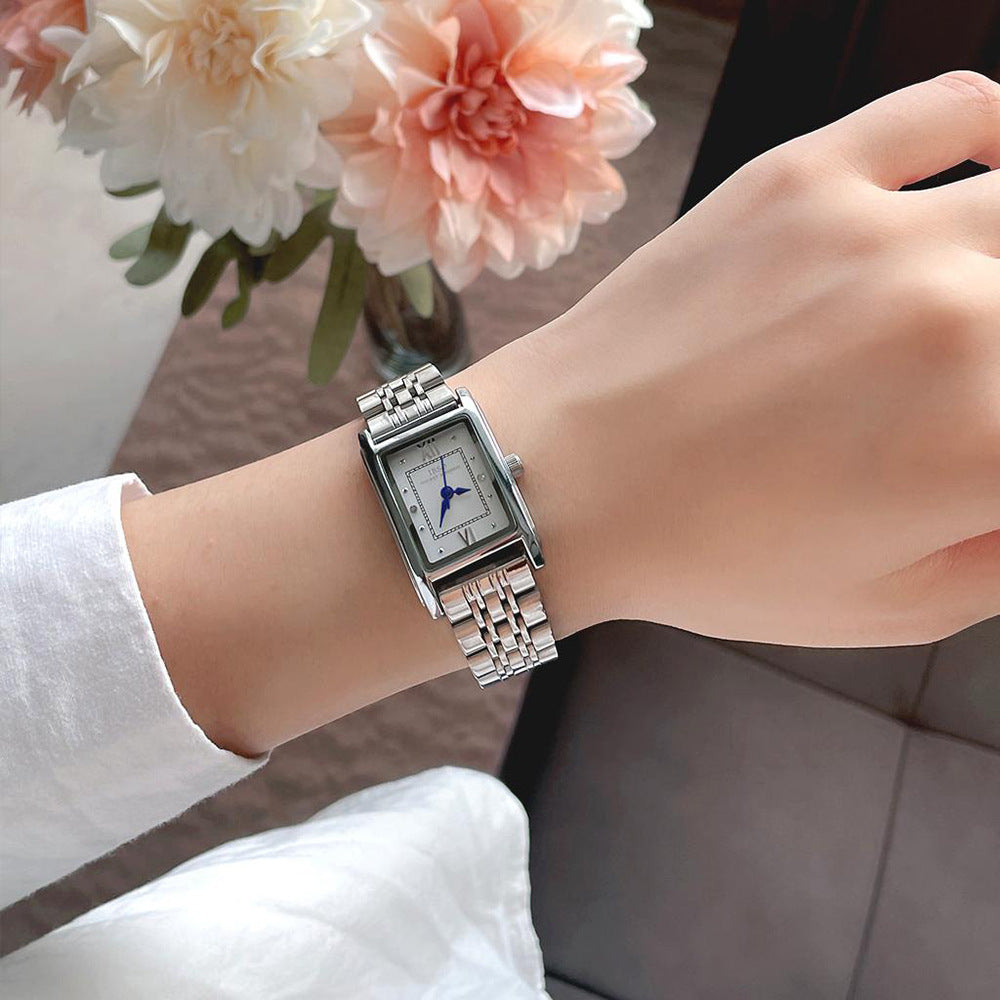 Women Retangular Silver Watch