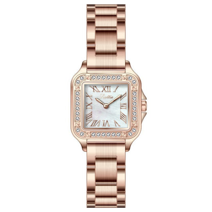 Women Rose Gold Square Watch Diamond and Mother of Peal Face
