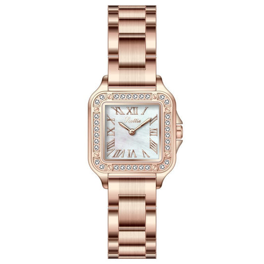 Women Rose Gold Square Watch Diamond and Mother of Peal Face