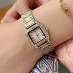 Women Rose Gold Square Watch Diamond and Mother of Peal Face