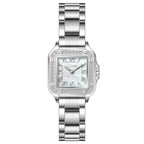 Women Silver Square Watch Diamond and Mother of Peal Face