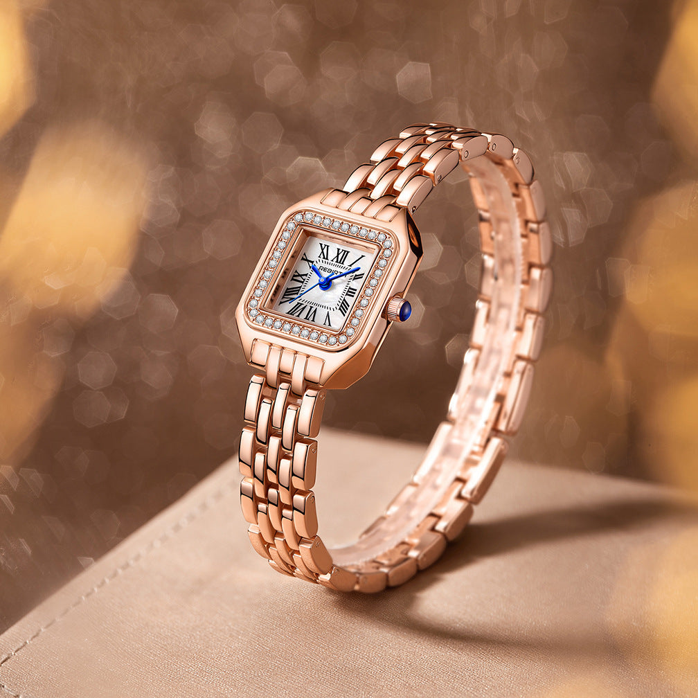 Women Square Watch with Diamond rose gold