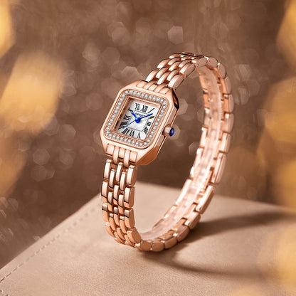 Women Square Watch with Diamond rose gold