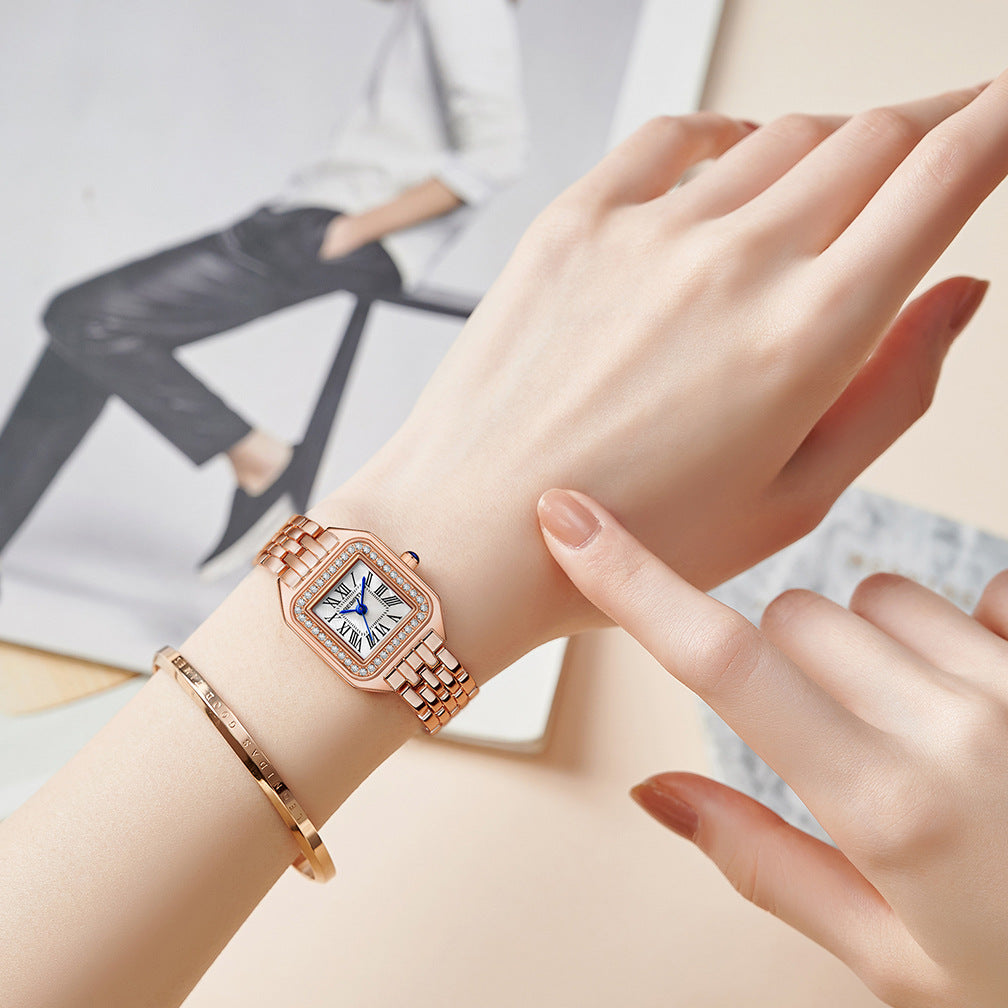 Women Square Watch with Diamond rose gold