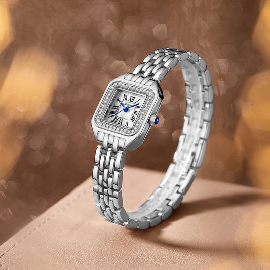 Women Square Watch with Diamond silver