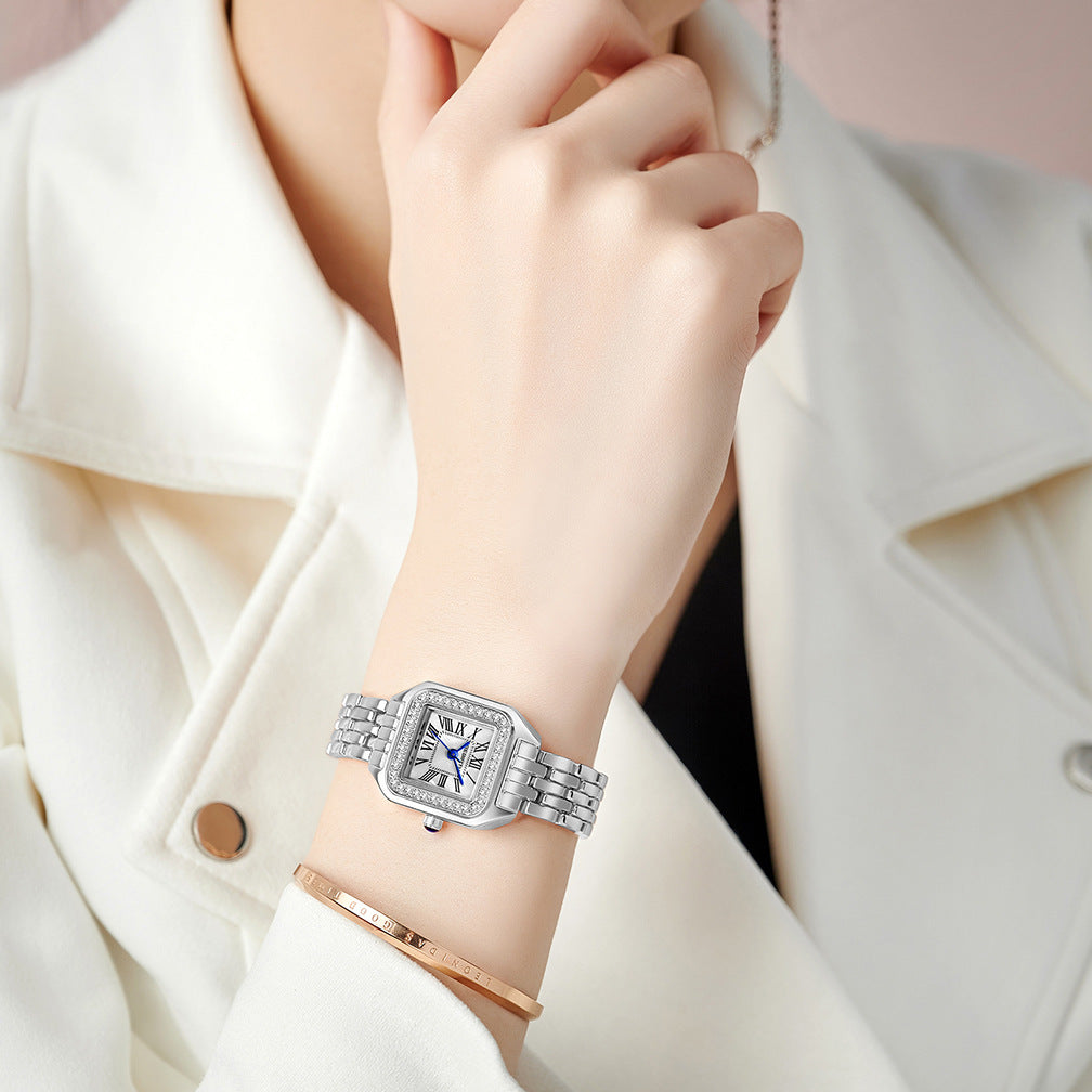 Women Square Watch with Diamond silver