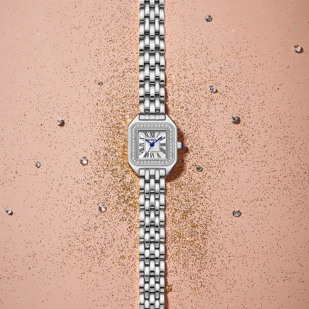 Women Square Watch with Diamond silver