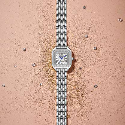 Women Square Watch with Diamond silver