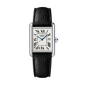 Women Tank Watch black Leather Strap 