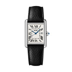 Women Tank Watch black Leather Strap 