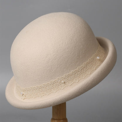 Women's Wool Bowler Hat with Rolled Brim-Grainvity