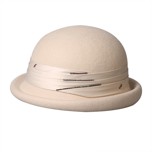 Wool Women Bowler Hat With Silver Ribbon-Grainvity