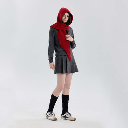 Woolen Hair Hooded Scarf - 2-in-1-Grainvity