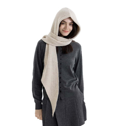 Woolen Hair Hooded Scarf - 2-in-1-Grainvity
