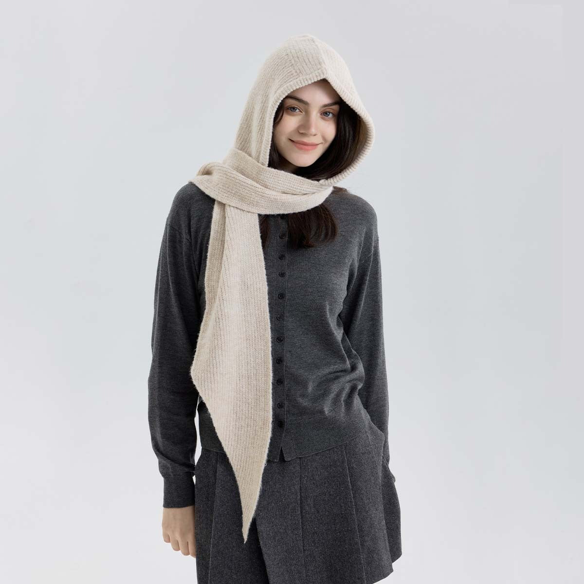 Woolen Hair Hooded Scarf - 2-in-1-Grainvity
