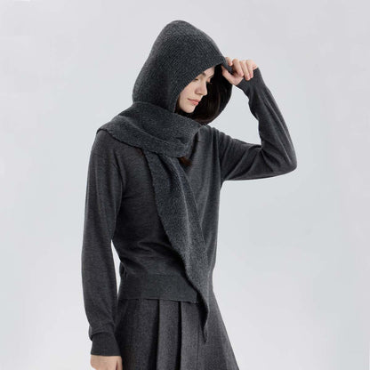 Woolen Hair Hooded Scarf - 2-in-1-Grainvity