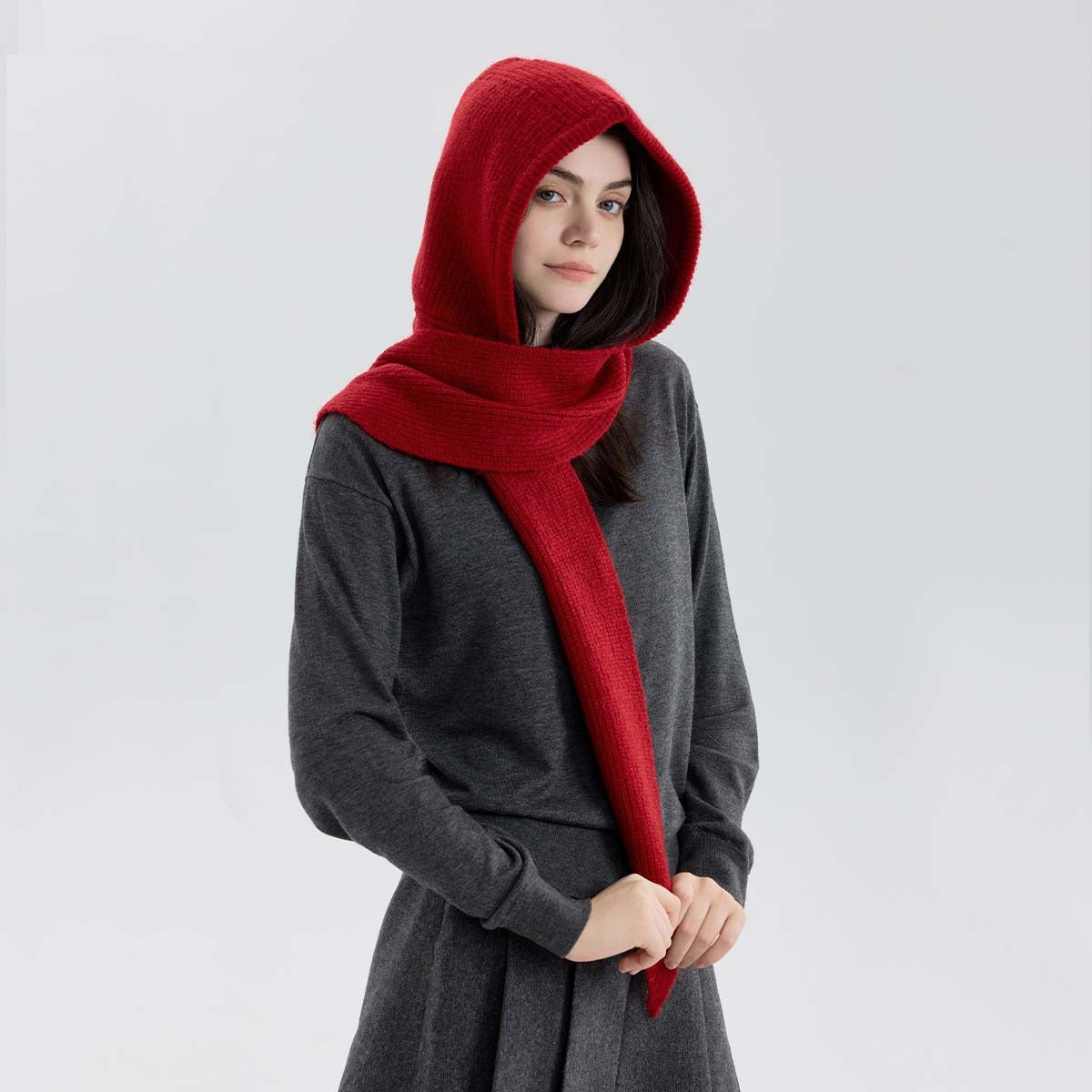 Woolen Hair Hooded Scarf - 2-in-1-Grainvity