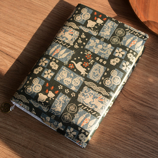 Vintage Classic Fabric Notebook / Book Protector Green