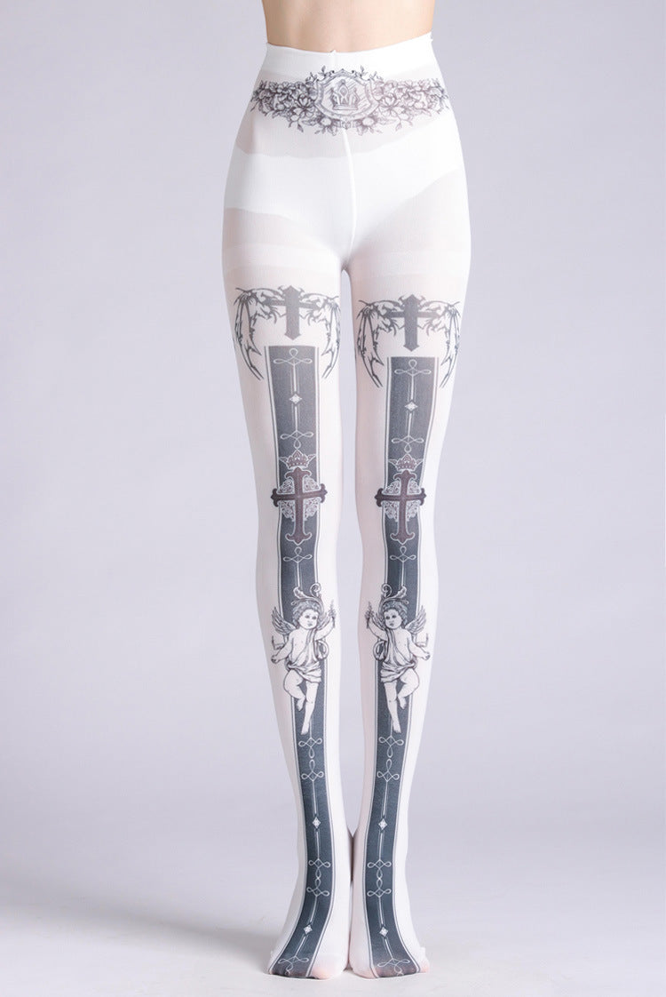 Angel & Evil Gothic Tights with high elasticity, perfect for parties, cosplay, events, and street fashion