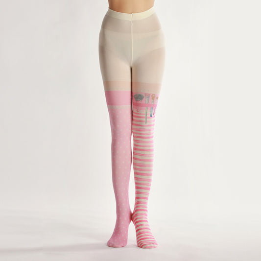 Pink Art Painter Tights with high elasticity and shaping fit, suitable for events, cosplay, street style, and gifting girls at Christmas