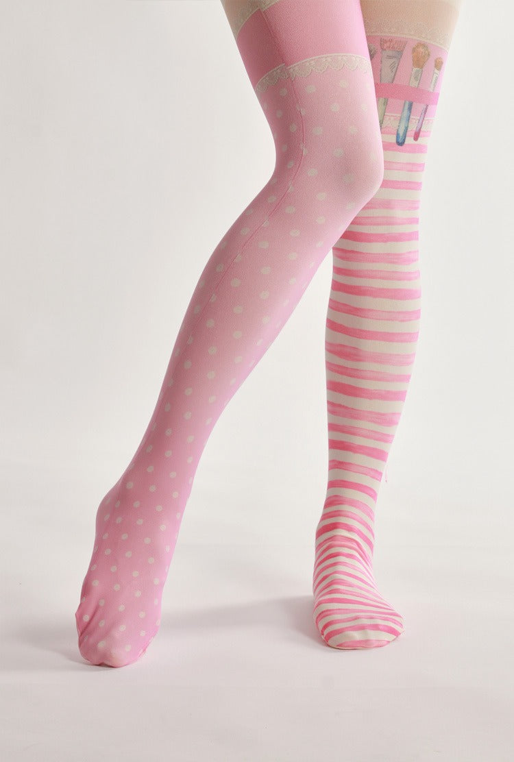 Pink Art Painter Tights with high elasticity and shaping fit, suitable for events, cosplay, street style, and gifting girls at Christmas