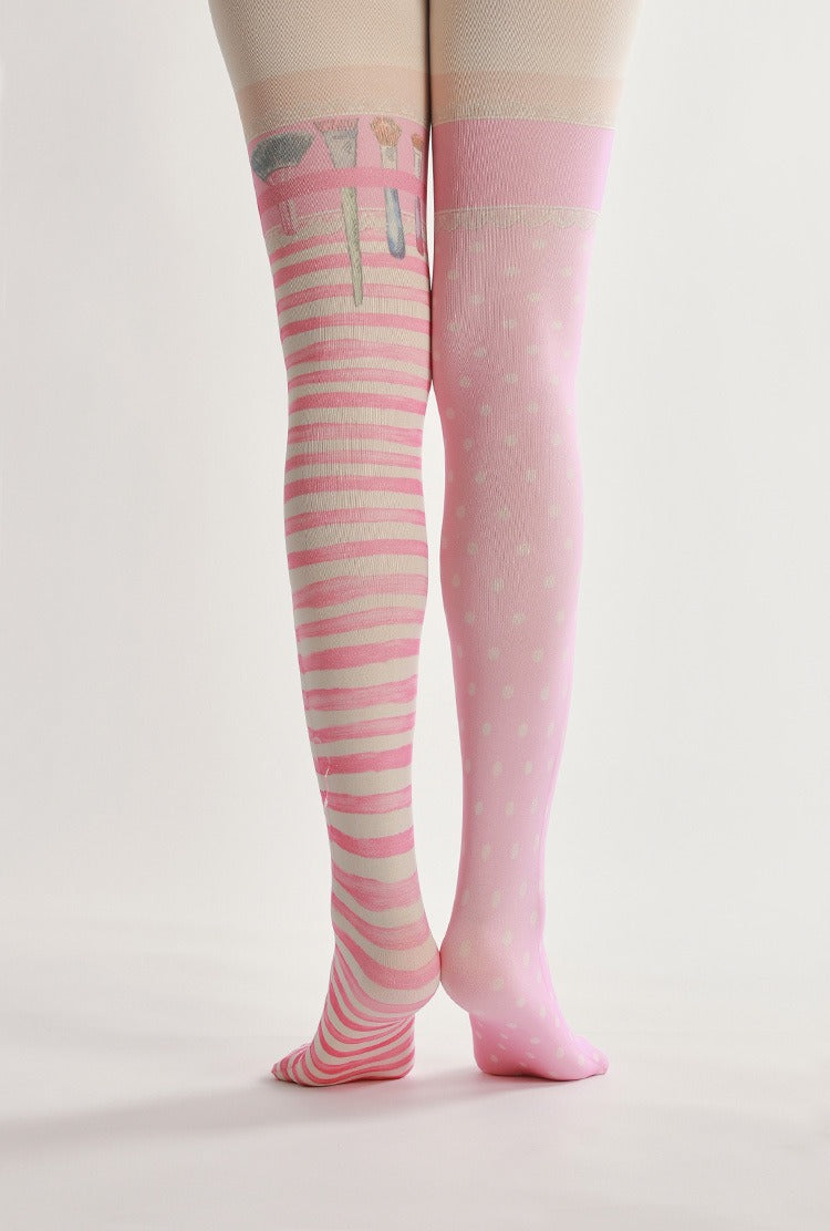Pink Art Painter Tights with high elasticity and shaping fit, suitable for events, cosplay, street style, and gifting girls at Christmas
