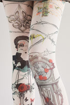 Clock Pattern Dark Fashion Tights with high elasticity, perfect for parties, cosplay, events, and street fashion