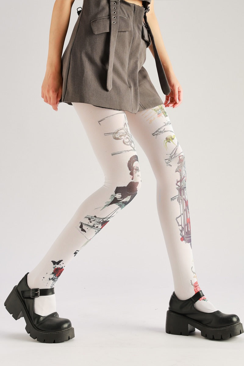 Clock Pattern Dark Fashion Tights with high elasticity, perfect for parties, cosplay, events, and street fashion