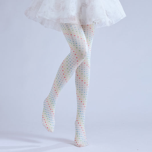 Colorful Heart Tights with high elasticity and shaping fit, suitable for events, cosplay, street style, and gifting girls at Christmas
