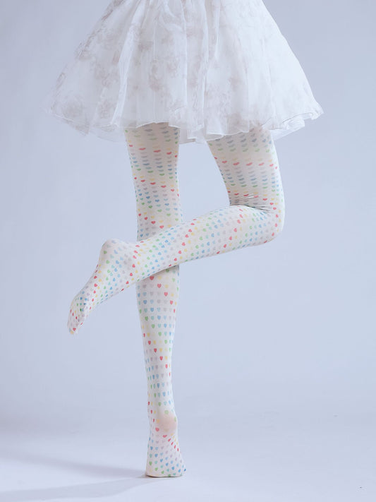 Colorful Heart Tights with high elasticity and shaping fit, suitable for events, cosplay, street style, and gifting girls at Christmas
