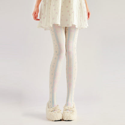 Lolita Floral Bow Tights with high elasticity and shaping fit, suitable for events, cosplay, street style, and gifting girls at Christmas