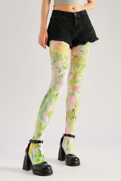 Coloured Floral Print Tights with high elasticity and compression,shaping fit and ideal for weddings, parties, ethnic outfits, and street fashion