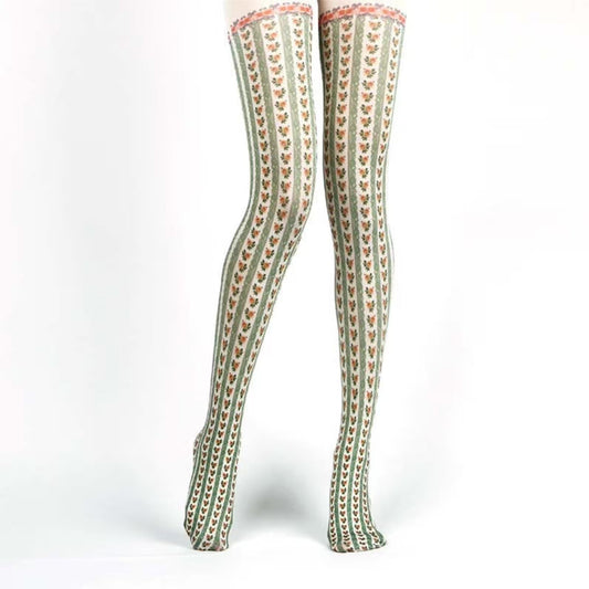 Green Cottage Floral Tights