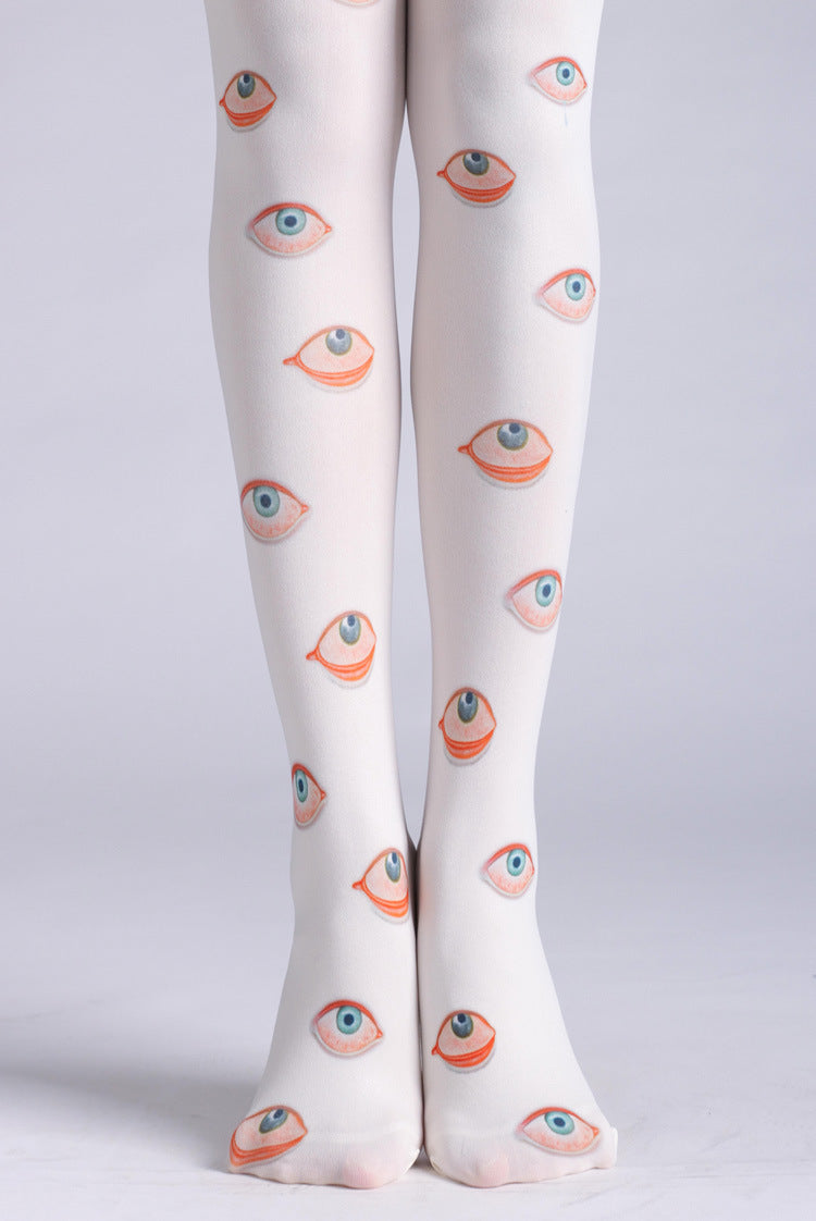 Funky Eye Printed Tights with high elasticity, perfect for parties, cosplay, events, and street fashion