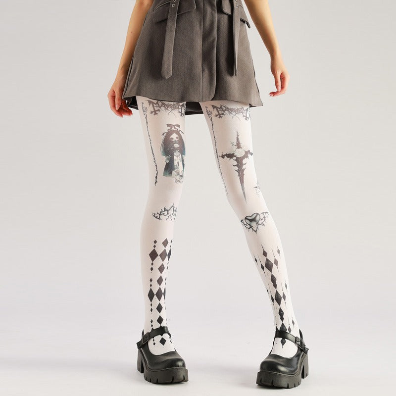 Dark Academia Women Tights with high elasticity, perfect for parties, cosplay, events, and street fashion