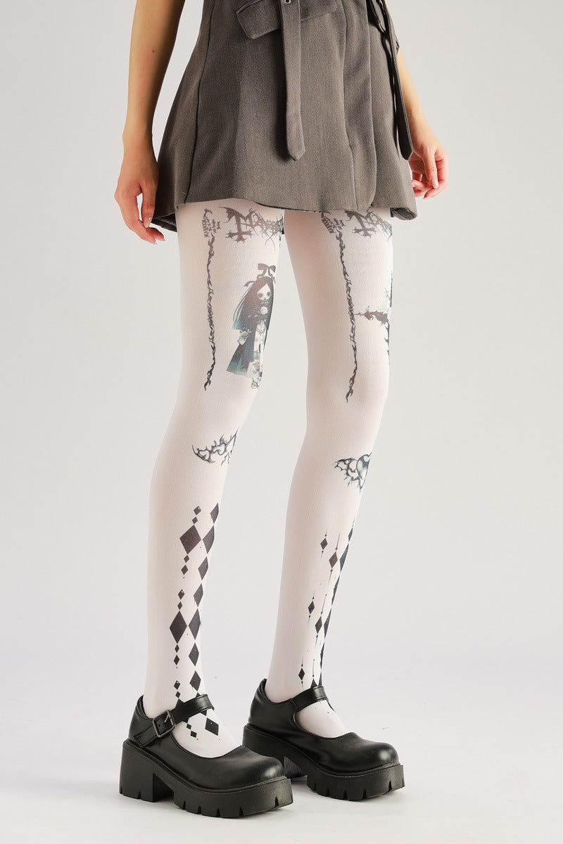 Dark Academia Women Tights with high elasticity, perfect for parties, cosplay, events, and street fashion