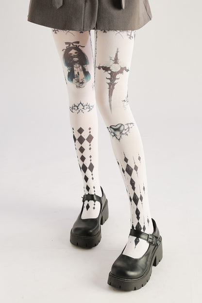 Dark Academia Women Tights with high elasticity, perfect for parties, cosplay, events, and street fashion