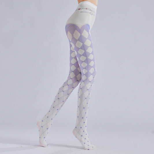 Purple tights for women with a gradient plaid
