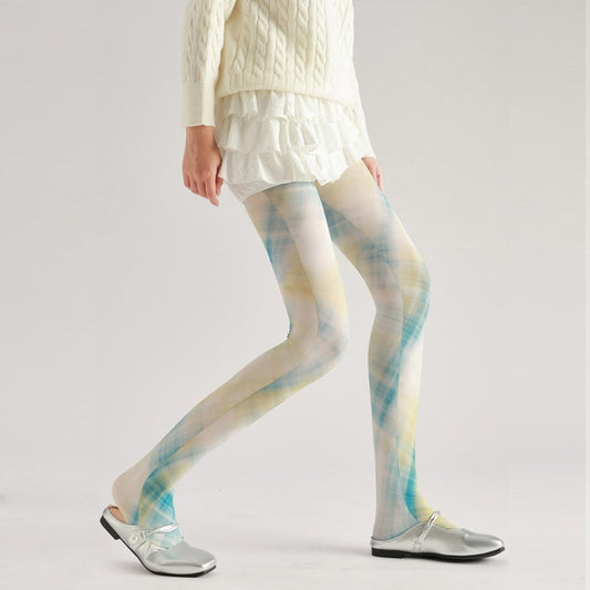Gradient Plaid Women Tights Women's Fancy Dress Costume Accessories, Perfect for Parties, Office, Street Fashion, and Daily Wear