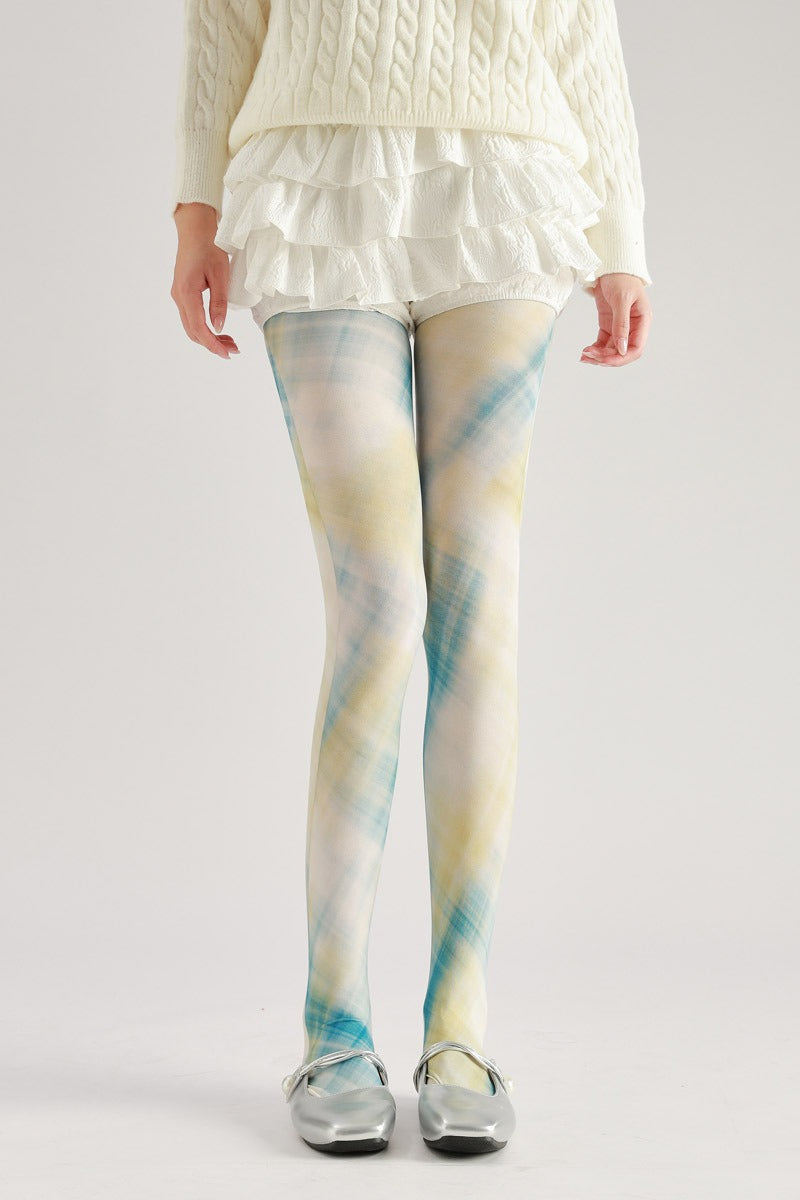 Gradient Plaid Women Tights Women's Fancy Dress Costume Accessories, Perfect for Parties, Office, Street Fashion, and Daily Wear