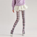 Gray and Pink Plaid Tights Women's Fancy Dress Costume Accessories, Perfect for Parties, Office, Street Fashion, and Daily Wear