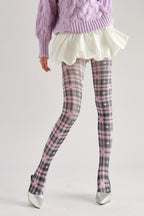 Gray and Pink Plaid Tights Women's Fancy Dress Costume Accessories, Perfect for Parties, Office, Street Fashion, and Daily Wear