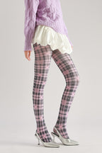Gray and Pink Plaid Tights Women's Fancy Dress Costume Accessories, Perfect for Parties, Office, Street Fashion, and Daily Wear