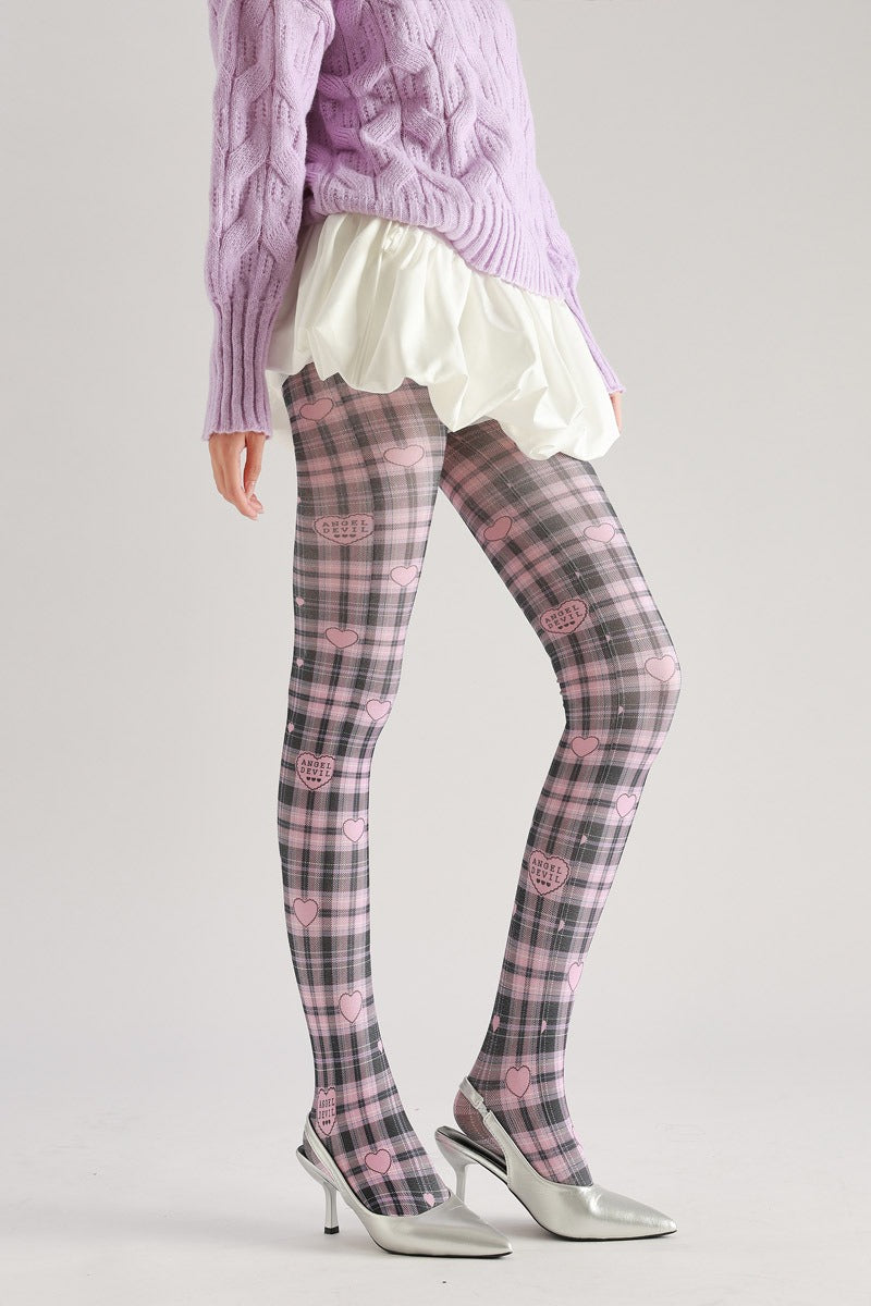 Gray and Pink Plaid Tights Women's Fancy Dress Costume Accessories, Perfect for Parties, Office, Street Fashion, and Daily Wear