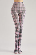 Gray and Pink Plaid Tights Women's Fancy Dress Costume Accessories, Perfect for Parties, Office, Street Fashion, and Daily Wear