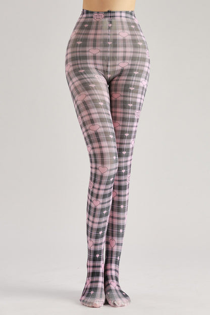 Gray and Pink Plaid Tights Women's Fancy Dress Costume Accessories, Perfect for Parties, Office, Street Fashion, and Daily Wear