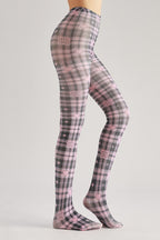 Gray and Pink Plaid Tights Women's Fancy Dress Costume Accessories, Perfect for Parties, Office, Street Fashion, and Daily Wear
