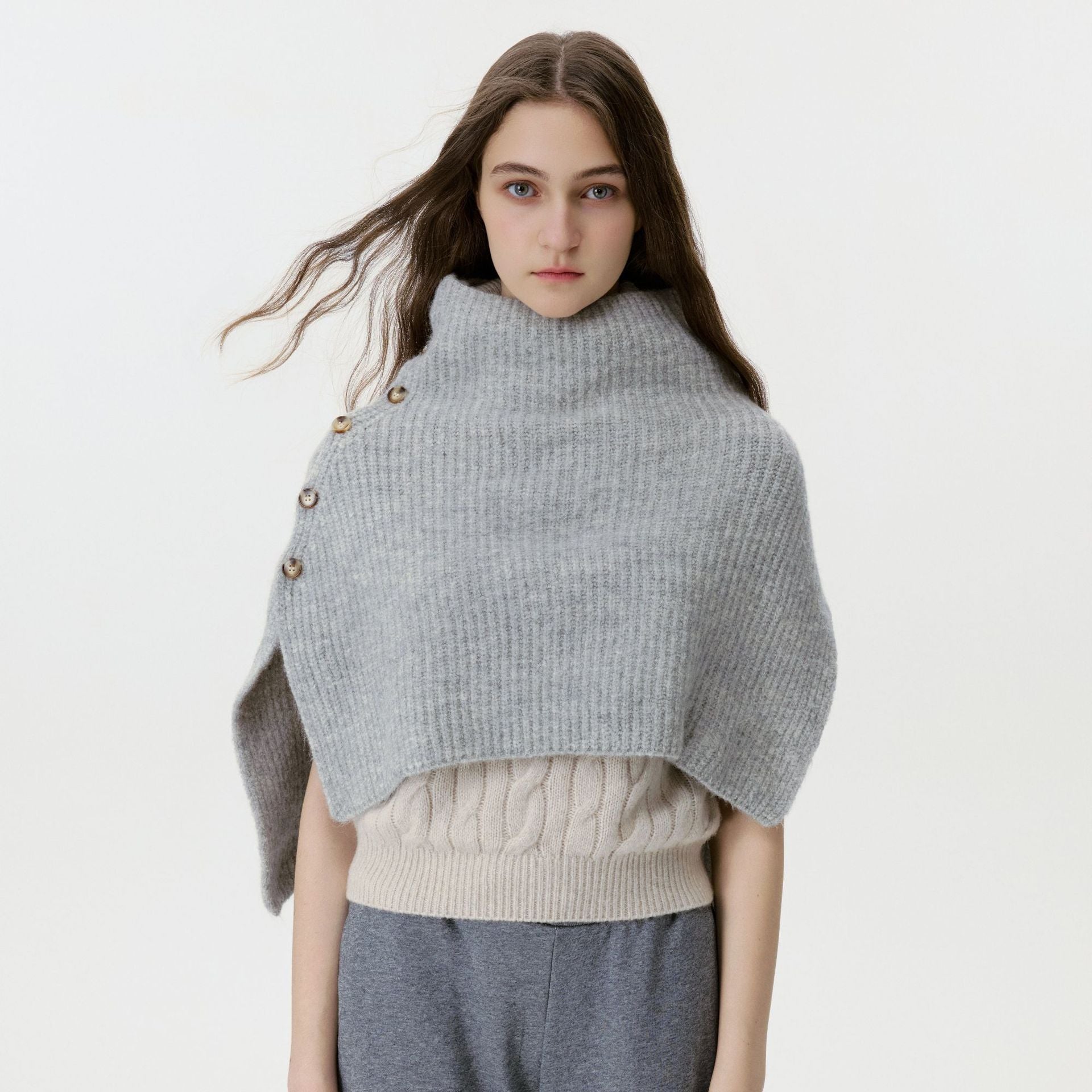 gray woolen  cape for women winter dress 03