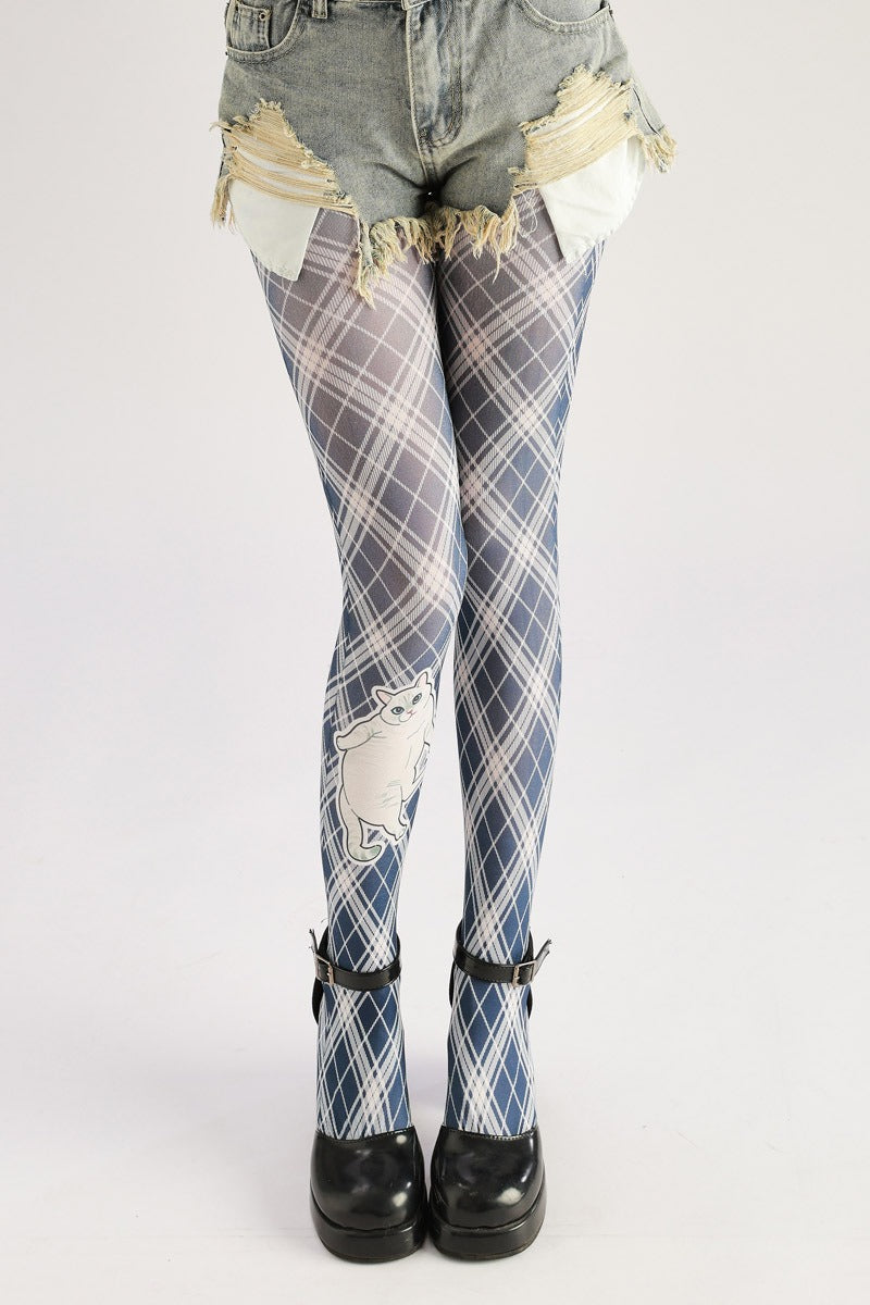 Kitty Tartan Women Tights Women's Fancy Dress Costume Accessories, Perfect for Parties, Office, Street Fashion, and Daily Wear