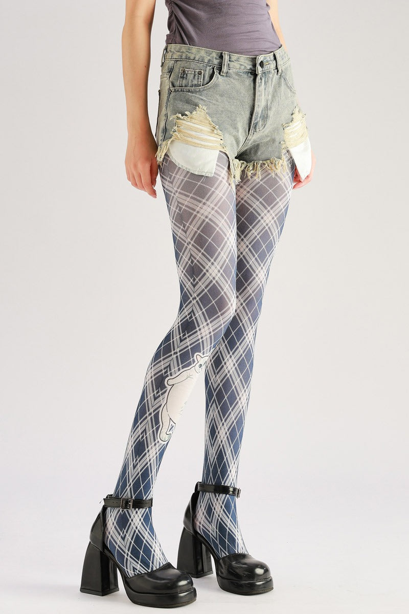 Kitty Tartan Women Tights Women's Fancy Dress Costume Accessories, Perfect for Parties, Office, Street Fashion, and Daily Wear